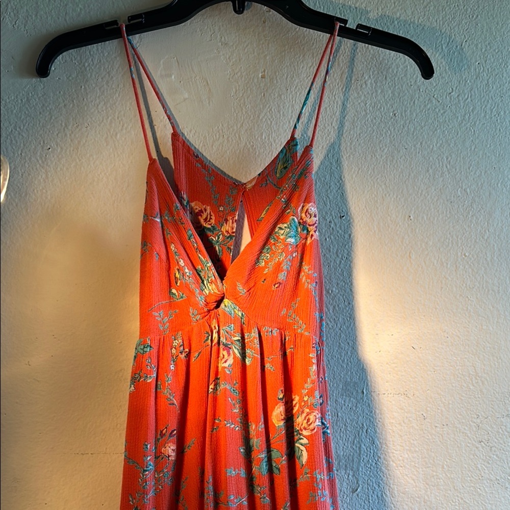 Orange Spaghetti Strap Sleeveless Maxi Sundress